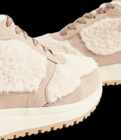 New beżowe ciepłe sneakersy damskie z futerkiem Damskie Sportowe