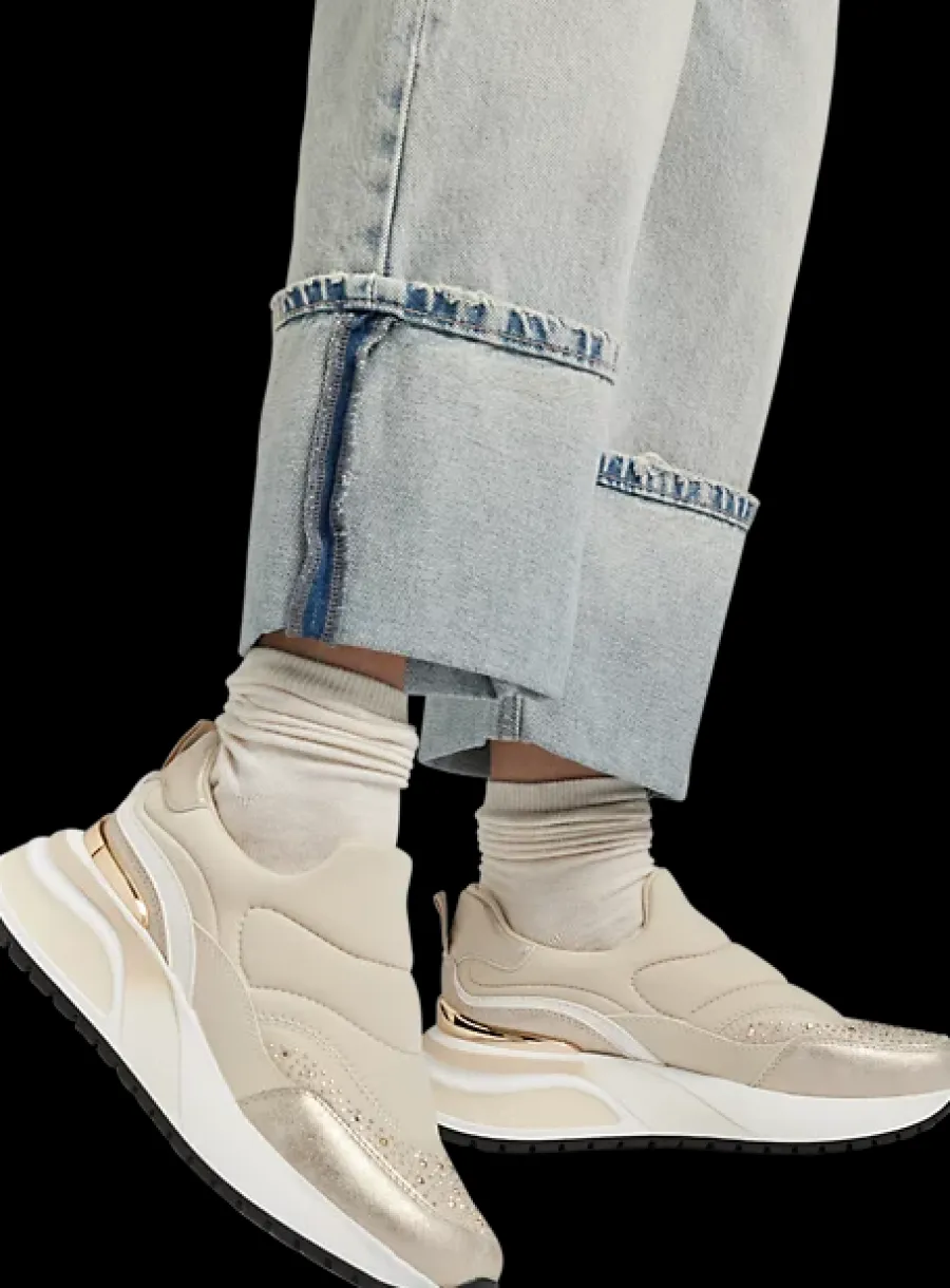Discount beżowe sneakersy damskie ozdobione kryształkami Damskie Sportowe