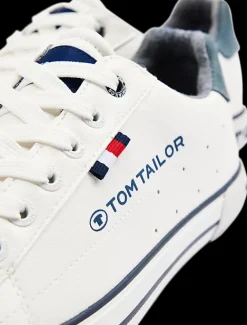 Outlet białe sneakersy męskie z granatowymi akcentami Męskie Sportowe