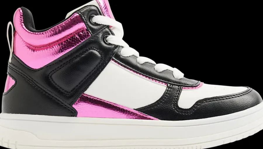 Online biało-czarno-różowe wysokie sneakersy dziewczęce Dzieci Sportowe