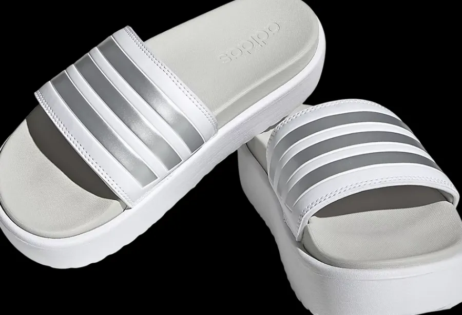 New biało-srebrne klapki damskie Adilette Platform Damskie Klapki|Klapki