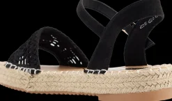 Discount czarne sandały damskie na espadrylowym spodzie Damskie Sandały