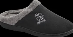 Sale czarno-szare kapcie męskie z napisem Marine Męskie Kapcie