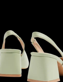 Outlet zielone czółenka damskie z odkrytą piętą Damskie Czółenka